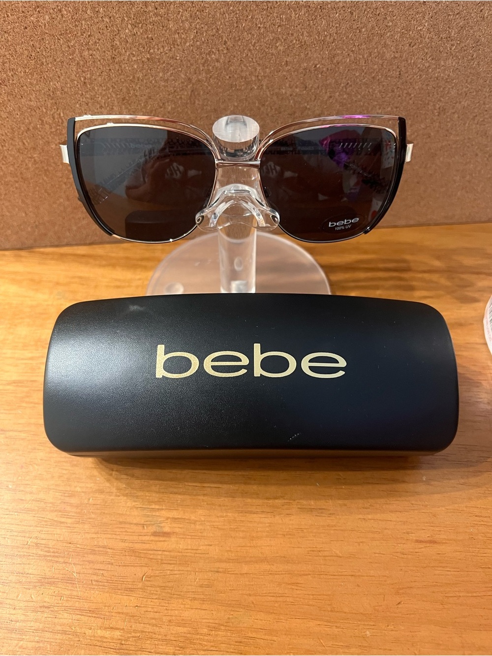 bebe Black Gradient Cat-Eye Sunglasses with Clear Frame Accents